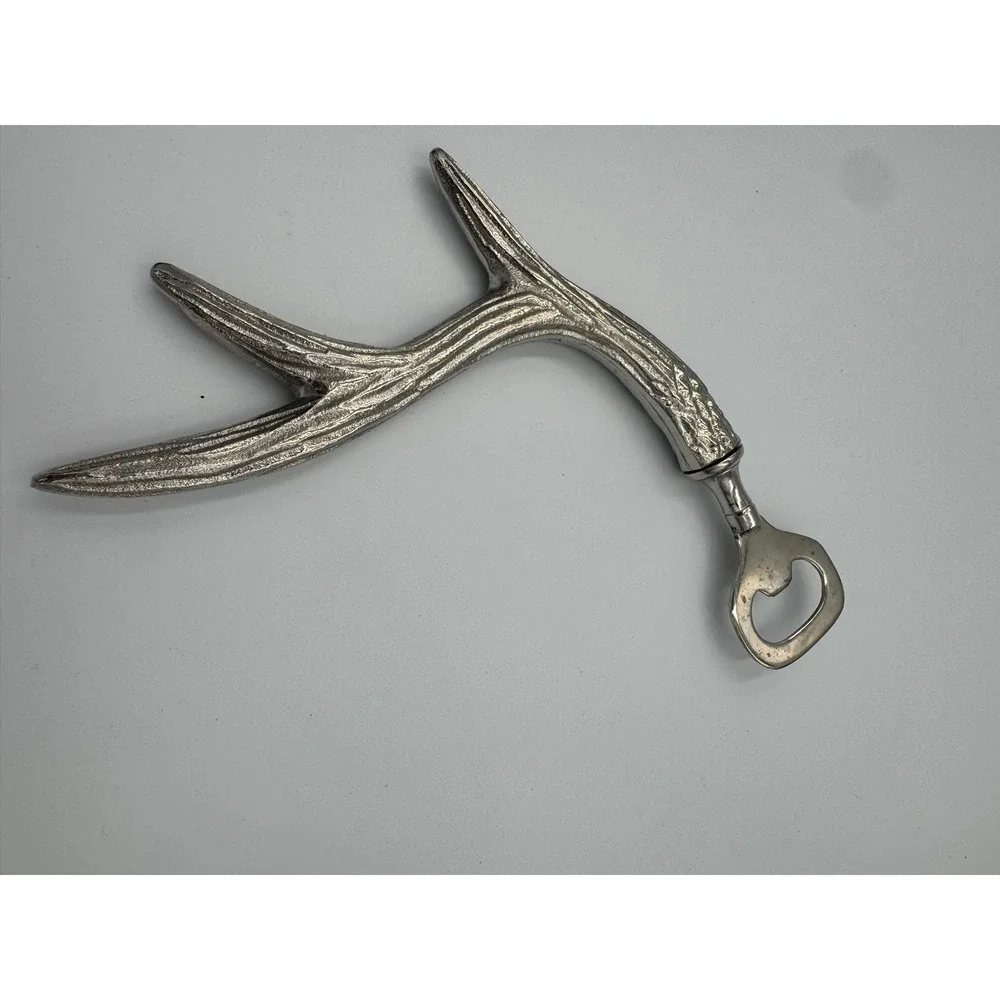 Silver Antler Handle‎ Bottle Opener Rustic Lodge Deer Horn Metal Bar Tool